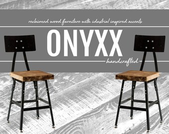 Industrial Barstool, Reclaimed Wood Vintage Style Shop Steel, Free Shipping