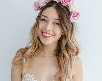 pink champagne flower crown fascinator // spring flower crown / spring racing flower headpiece / spring carnival races