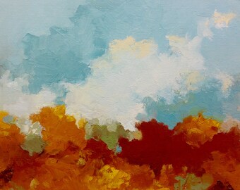 FALL RISING, oil painting, landscape, original, 100% charity donation, 9"x12" canvas panel, clouds,
