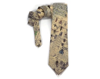Entomology tie, Science tie, bug necktie, eclectic, biology necktie, natural science, insect tie, specimen drawings, encyclopedia catolog