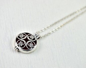 Aromatherapy Diffuser Essential Oils Necklace, Lava Diffuser Necklace Jewellery, Silver Round Celtic Necklace, Oil Diffuser Pendant Necklace