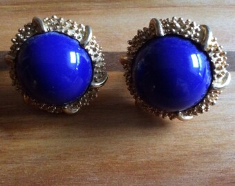 Trifari Blue Clip On Earrings