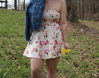 women's floral dress, size small, spring dress, strapless dress