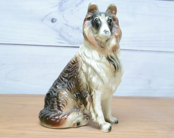 Vintage COLLIE Dog Ceramic Figurine Japan 7" Tall