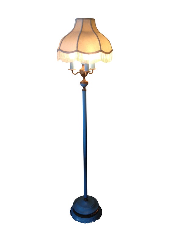 Vintage Baby Blue Boho Chic Floor Lamp With Shade
