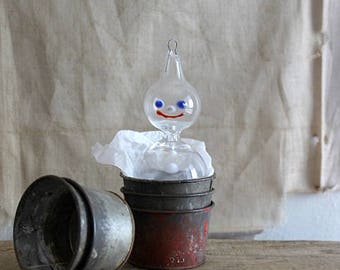 Vintage Hand Blown Glass Snowman Tree Ornament