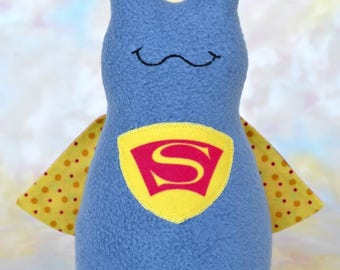 Handmade Super Slug Stuffed Animal, Blue Gray, Yellow, Red Fleece, Plush Kids Baby Toddler Art Toy, Hug Me Slug, Personalized Tag, 9 inch