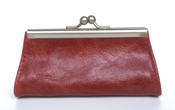 Purse , wallet leather , " GRANAT " , red leather wallet