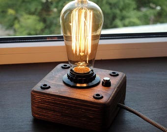 Wooden Edison Lamp Industrial lamp Steampunk lamp Night Lamp Edison Bulb
