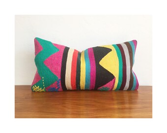 Vintage Kilim Lumbar Pillow / 12x24