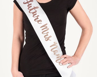 Future Mrs... Bridesmaid Hen Do Bachelorette Sash Party Wear Ribbon Banner Rose Gold Silver Personalised Wedding Mrs Bridal