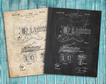 Fender Guitar Patent Poster, Music Decor, Guitar Art, Guitar Decor, Patent Print Poster Wall Decor