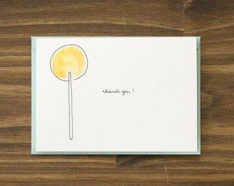 SALE lollipop thank you card yellow and teal