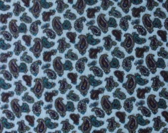 44 X 16 Burgundy Teal and Gold on Ivory Paisley Print Cotton Flannel Fabric Remnant
