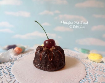 Fake Cake Mini Bundt Dark Chocolate Syrup and Cherry Sweet Decor Kitchen Display Gift