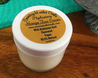 Hydrating Mango Facial Cream - Hyaluronic Acid - Vegan - Unscented- Mother's Day Gift