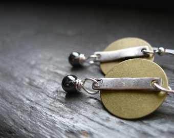 Hematite Earrings, Hematite Stone Metalwork Dangle Drop Earrings, handmade Earrings, Stone Earrings