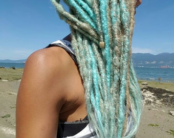 10 Natural Look Synthetic Dreads, Natural Looking Dreadlocks,10 SE Dread Extensions, Blonde Dreads, Blue Dreads, Accent Dreadlock Extensions