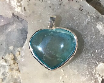 Aqua Aura Heart Pendant -Calming Love Energy- Wrapped in Sterling Silver - A Grade ! Beautiful