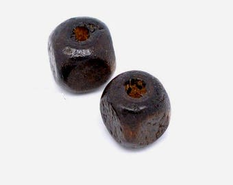 set of 10 wooden 8mm x 8 mm Brown cube beads