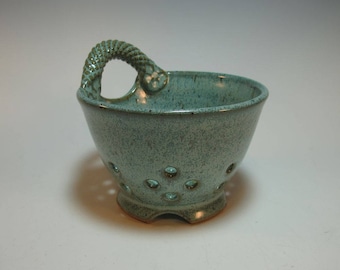 Berry Bowl Fruit Bowl Colander - Speckled Blue-Green Handmade Pottery