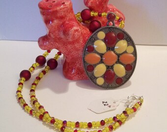 Red, Yellow & Orange Flower Pendant Necklace