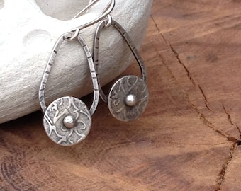 Sterling Silver Dangle Earrings, Shield Earrings, Unique hanging earrings