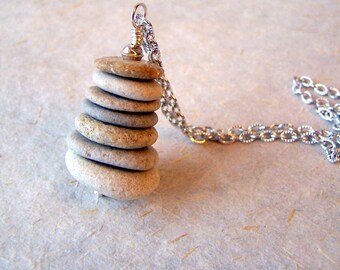 Cairn Pendant - beach stone necklace with stainless steel chain