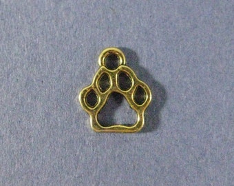 10 Paw Print Charms - Paw Print Pendants - Animal Charm - Paw Print - GoldTone - 13mm x 11mm --(A2-12198)