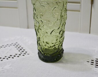 Vintage Lido Avocado Green Glass Textured Drinking Glass Tumbler Retro Glassware Anchor Hocking Panchosporch