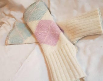 Lambswool mix fingerless mittens / gloves long festival warm arms upcycled zero waste clothing