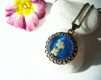 Real flower oxidized brass pendant with chain