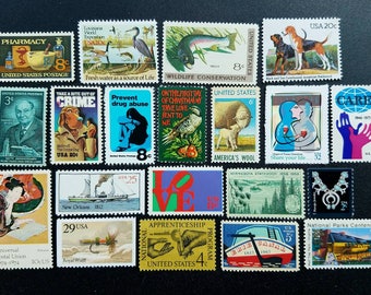 Twenty (20) vintage unused postage stamps from the 1950s-1990s - creepy, Hannibal-themed. Lot #1