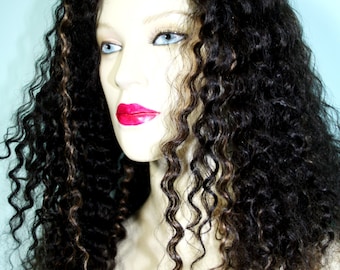 Remy Glueless Full Lace Wig Indian Human Hair Hand Tied 1B/27 Jerry Curl Choose Length and Texture