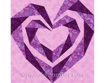 Twisting Spiral Heart quilt block, paper pieced quilt patterns PDF instant download heart quilt pattern heart patterns wedding quilt pattern