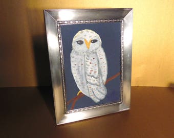 Pewter SHEFFIELD Picture Frame, 5 x 7, with Original Oil Owl Painting