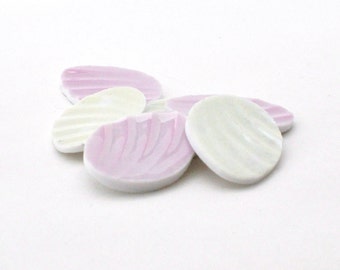 Broken China Mosaic Tiles - Recycled Plates - Eggs - Oval - Pastel - Focal - Cabochon - Set of 6