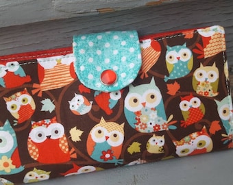 Owl Checkbook Cover, Coupon Wallet, Fabric Checkbook
