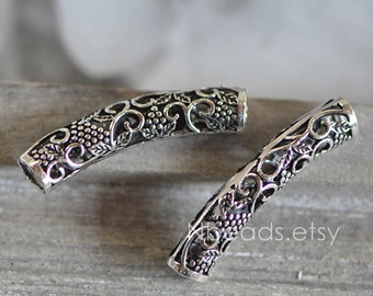 5pcs Bali 925 Sterling Silver Tube Beads, 28mm Long Tube Spacer Beads, Large Hole (S013-3)