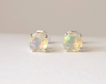 Genuine Opal stud earrings Sterling silver round cut Ethiopian opal 6mm studs October birthstone