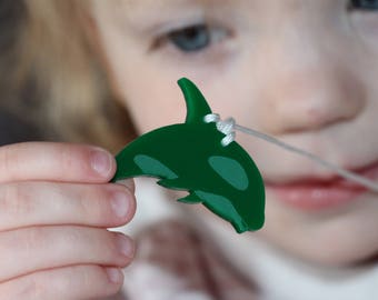 personalized whale necklace for kids, name and phone number laser engraved, acrylic, kids safety