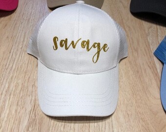 Personalized CC Messy Bun Hats // Messy Bun Ballcap // High Ponytail Cap // Messy Bun Glitter Hat // Velvet Messy Bun Hat // CC Beanies