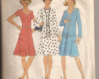 Simplicity 6749 Misses Dress and Jacket Pattern, Size 12, Bust 32. Vintage 1974
