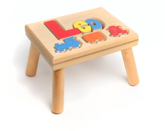 TrainThemed Name Puzzle Stool, Maple, Custom Name Puzzle Stool, Baby Gift, Nursery Wooden Name Puzzle Stool, Baby Gift Wooden Name Puzzle