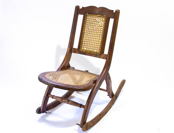 Antique Childs Rocking Chair Folding Rocking Chair Rattan Seat Wooden Rocker Wood Fold Up Childrens Rocking Chair Farm House Decor - Antique Childs Rocking Chair Folding Rocking Chair Rattan Seat Wooden Rocker Wood Fold Up Childrens Rocking Chair Farm House Decor