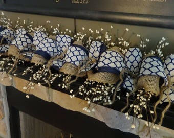 Mantle Decor, Fireplace Decoration, Year Round Mantle Garland, Blue and Cream Garland, Summer Garland
