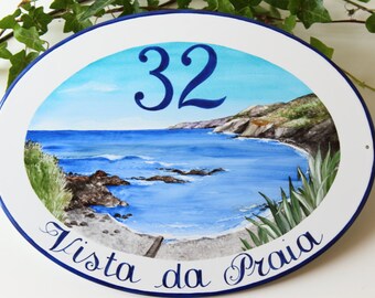 Placa de cerámica Villa de playa pintadas personalizadas marino, Home Plate pintados a mano, número de casa
