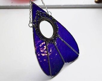 Ouija Inspired Planchette Sun Catcher in Cobalt Blue Iridescent Stained Glass