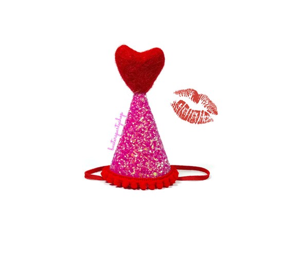 Dog Party Hat || February Birthday || Pink and Red || Love