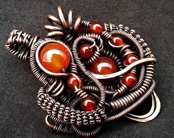 Hand wrapped, Bohemian, Gemstone Jewellery, Wire wrapped Copper and Carnelian Pendant